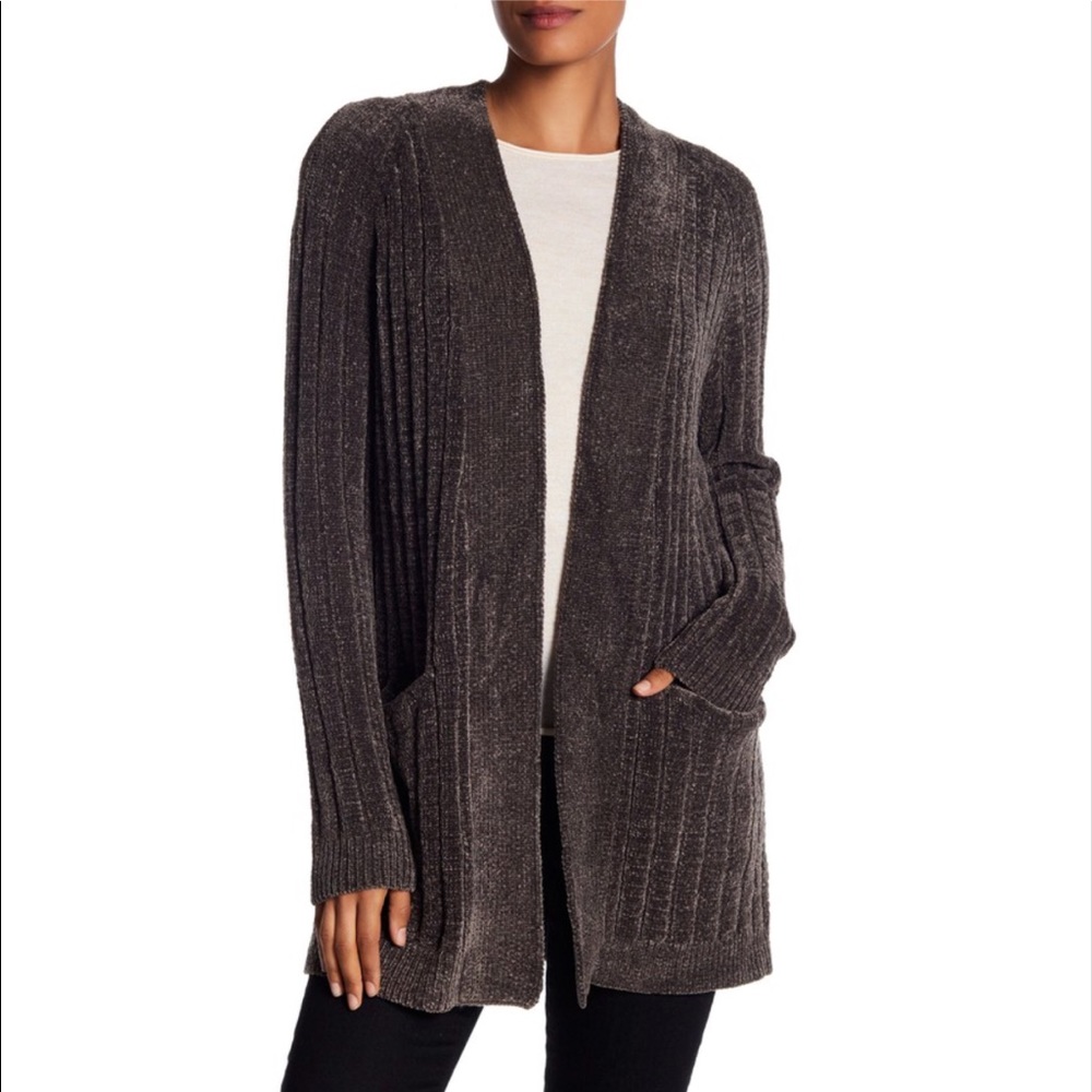 BLANC NOIR Grey Chenille Boyfriend Cardigan Sz Sm